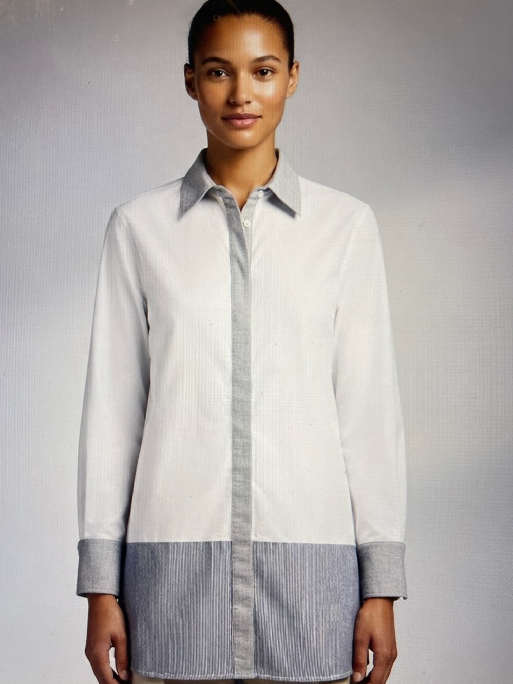 NWT Banana Republic Cotton Gray & Whole Long-Sleeve Button-Front Tunic Shirt